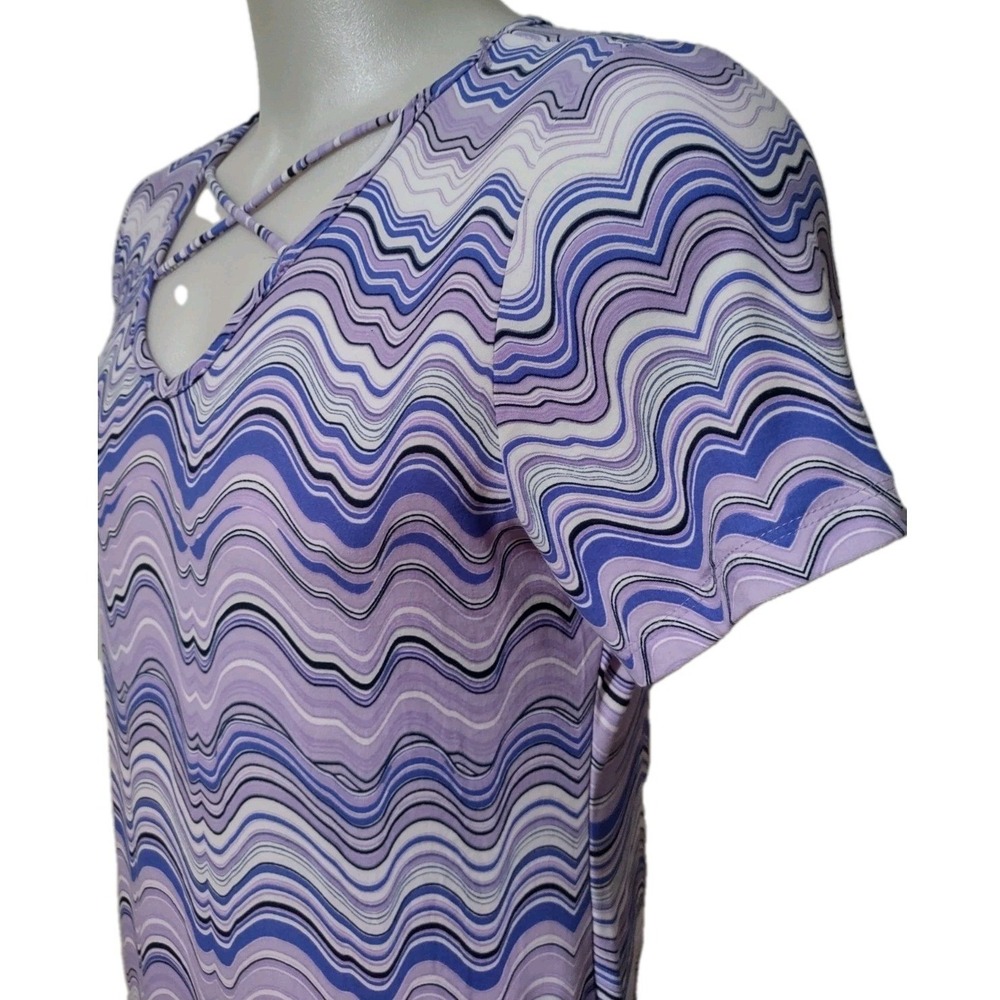 Just Be Dress Women's Size 1X Short Sleeve V-Neck Purple Striped Stretch Soft - Picture 6 of 10